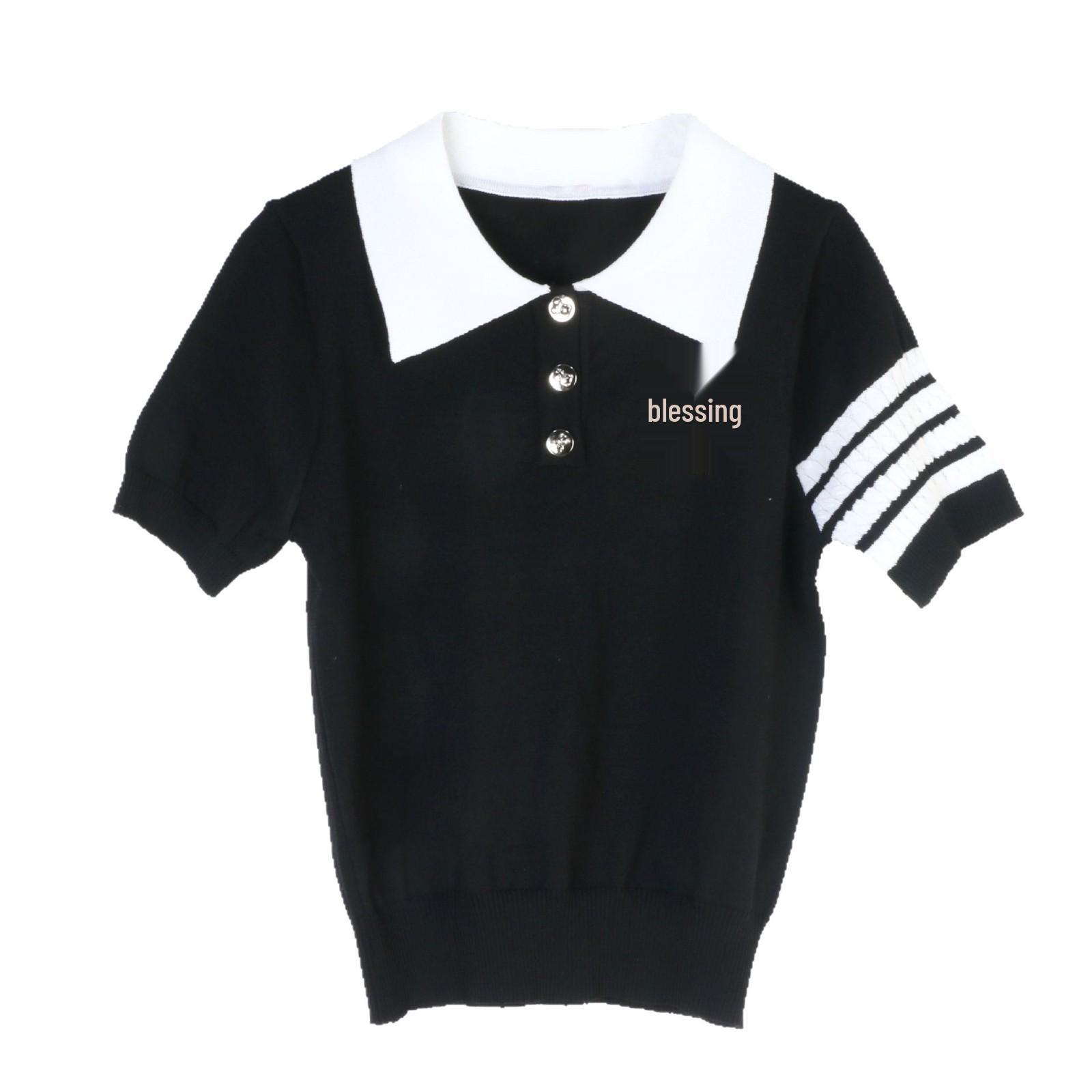 

Корейское женское поло облегающего кроя с принтом медведя - Трикотаж с коротким рукавом в стиле колледжа для весны и лета S