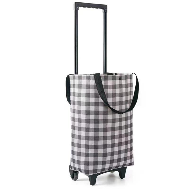 Foldable Oxford Cloth Telescopic Trolley Shopping Bag Household Trolley Shopping Cart with Wheels