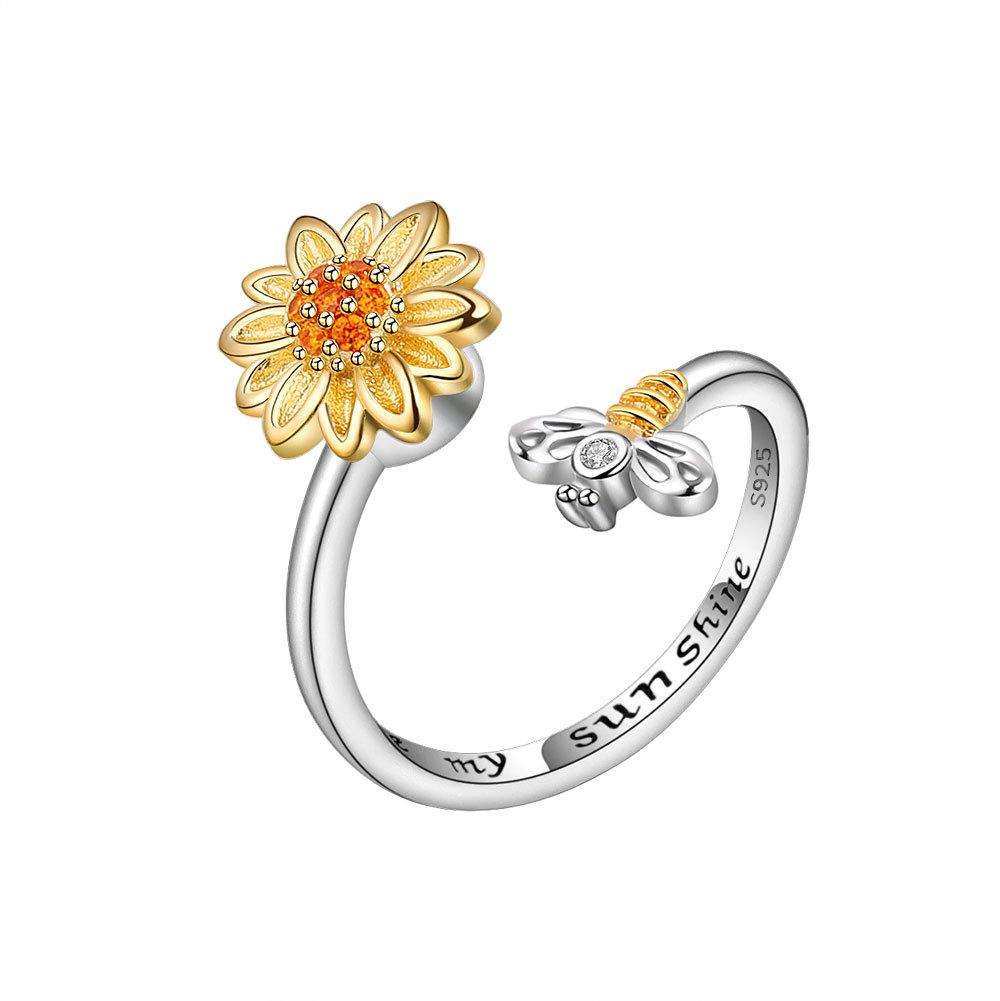 Süßer Schmetterling & Sonnenblume Fidget Spinner Ring Verstellbar Anti-Angst Stressabbau Schmuck für Frauen Rotierendes Zubehör Geschenk resizable beige