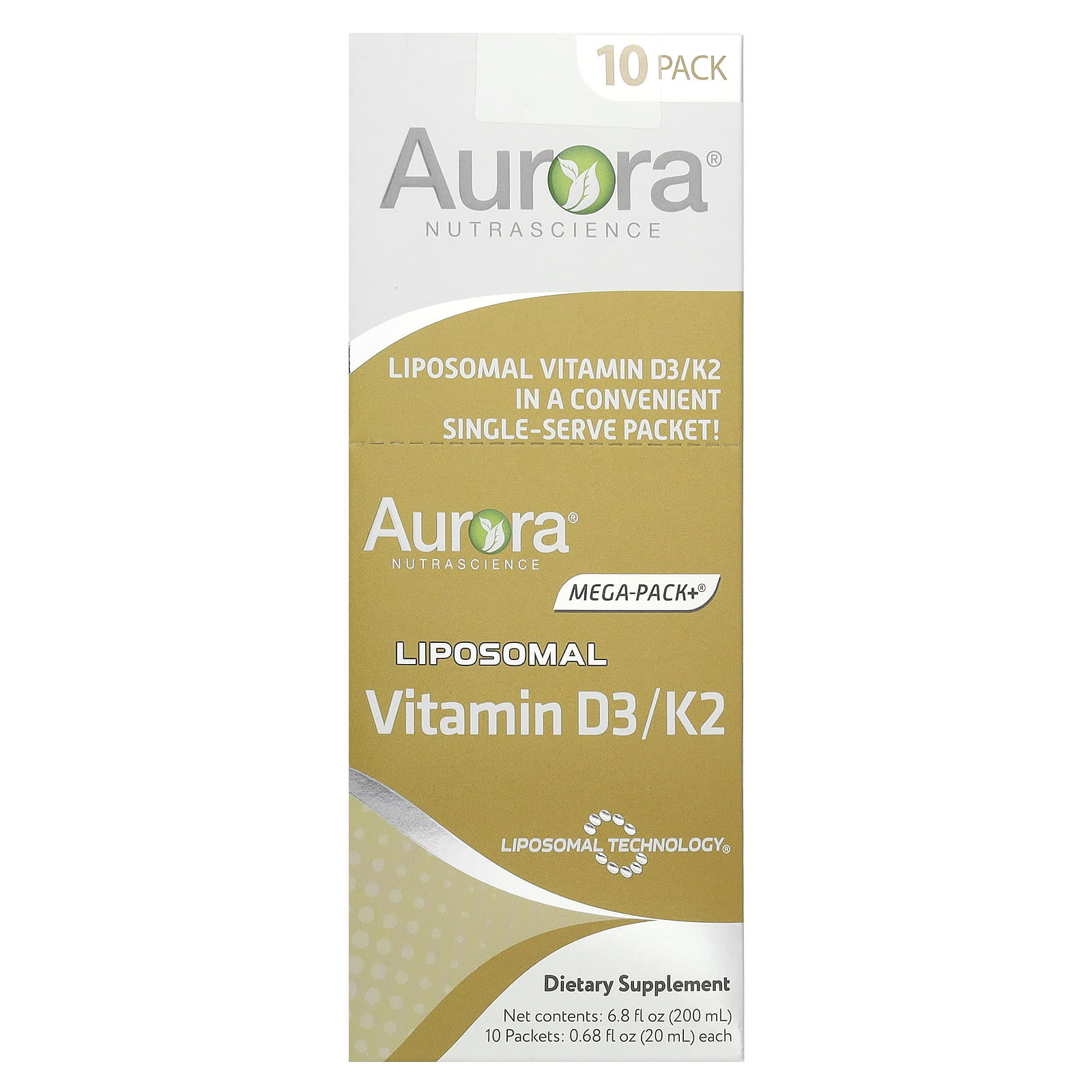 

Liposomal Vitamin D3/K2, 10 Packets, 20 Ml (0.68 Fl Oz) Each