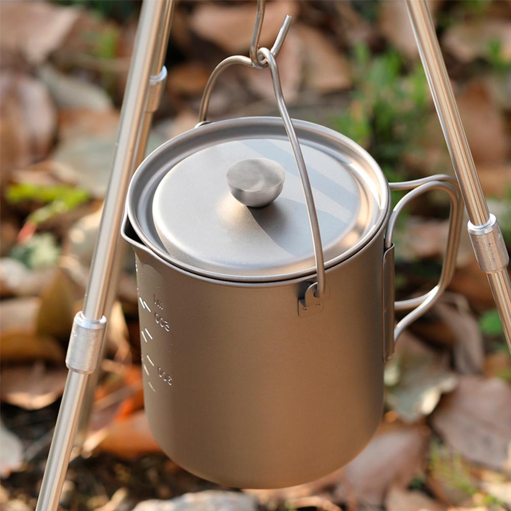 750ml Camping Coffee Cup with Press Plate Titanium Coffee Maker French Press Pot with Lid Outdoor Cookwarer for