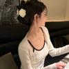 Elegant Floral Hair Claw Clip with White Camellia Flower and Black Bow - Plastic, Large Size, Birthday Festival Accessory