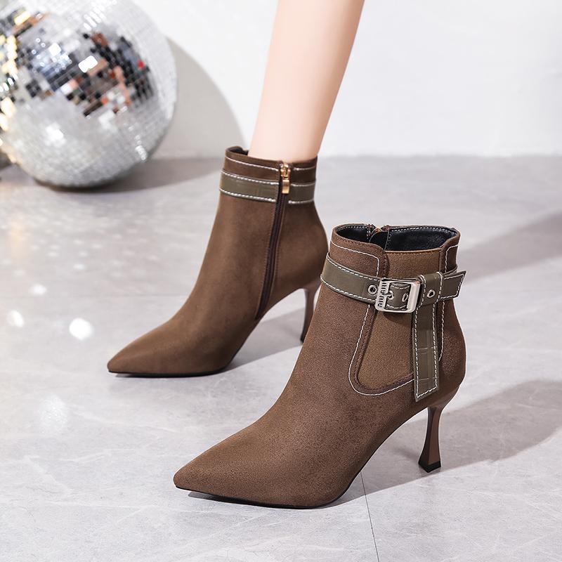 Star Style Fashion Faux Suede Crystal Women Ankle Boots Sexy Snake Coiled High Heels Autumn Winter Pointed Toe Short Boots Shoes