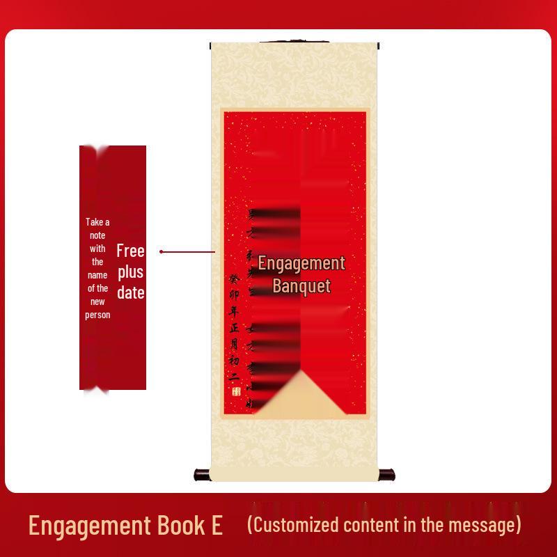 Chinese-Style Retro Engagement Banquet Scroll with Handwritten Decoration