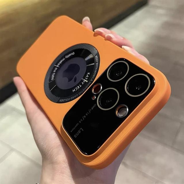 

Роскошный магнитный матовый чехол для телефона Magsafe для Iphone 14 13 12 Pro Max Plus, защитный чехол с полыми линзами для беспроводной зарядки For iPhone 14Plus оранжевый