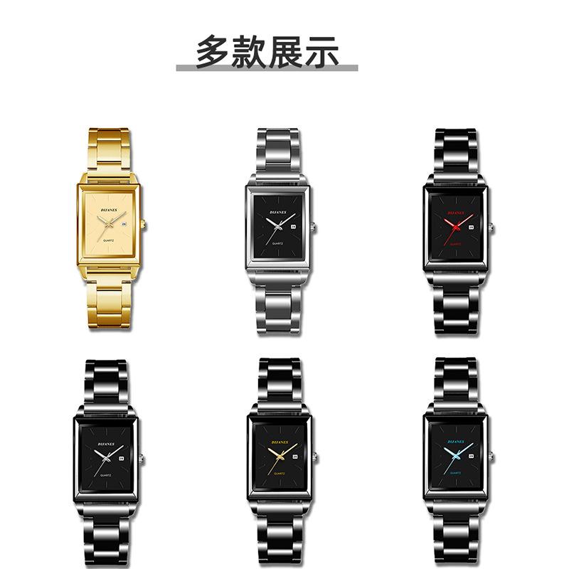 Square Business Men'S Watch Trendy Fashion Steel Belt Calendar Luminous Quartz Watch
