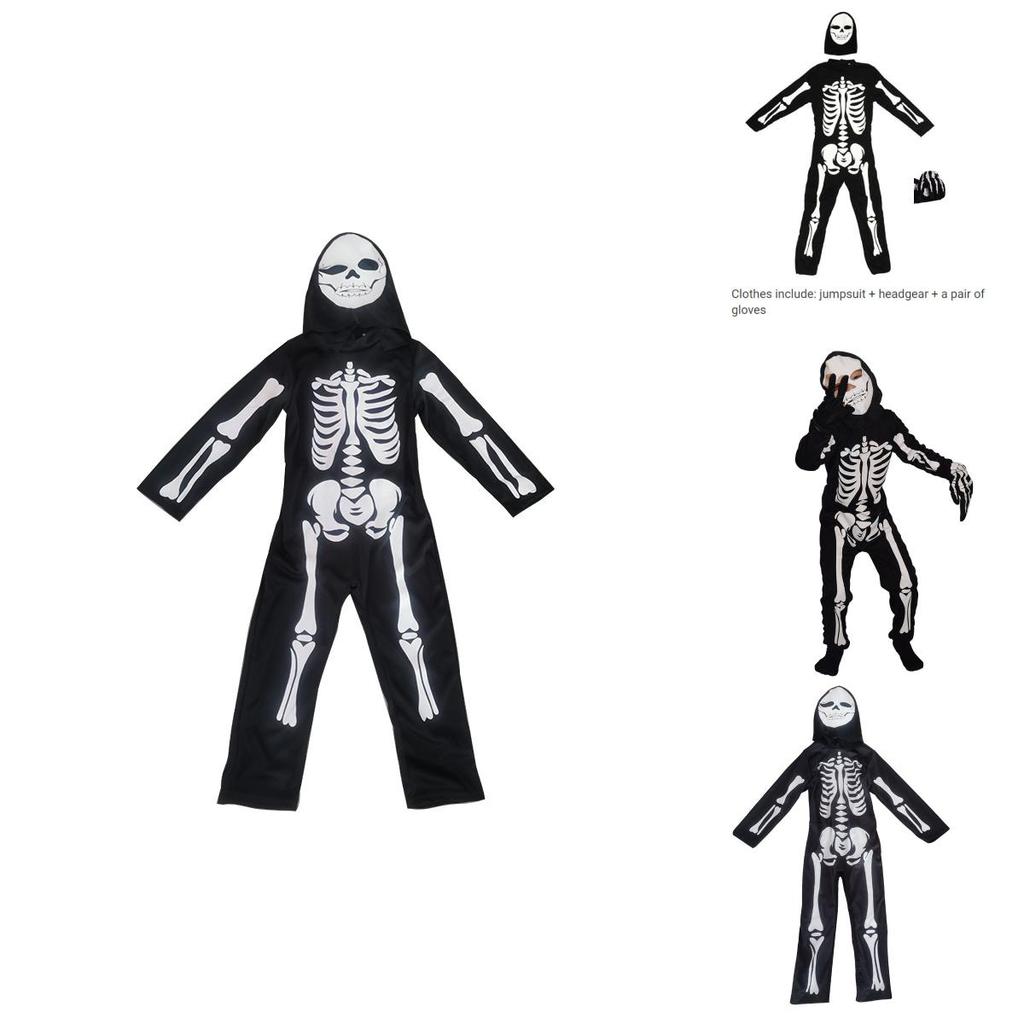 Kids' Skull Print Jumpsuit Halloween Costume Set For Role Play And Themed Party