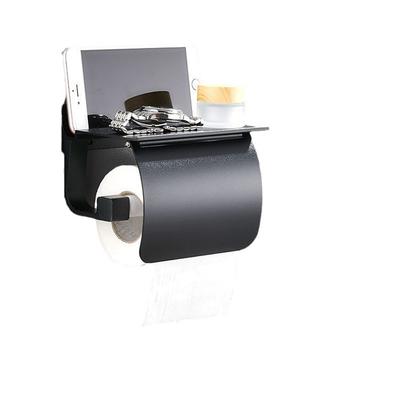 Tuqiu Black Toilet Paper Holder Silver Tissue Paper Holder Aluminium Paper Roll Holder With Phone Storage Shelf