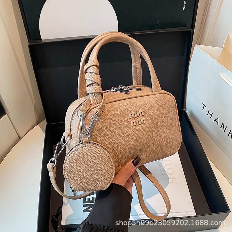 Early autumn lychee pattern simple mini bowling handbag small square bag mobile phone bag single shoulder messenger bag female