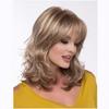 Women Synthetic Shoulder Length Wavy Wigs Stylish Layered Golden Brown Hair with Bangs for Daily Party Costume Heat Resistant Fibre