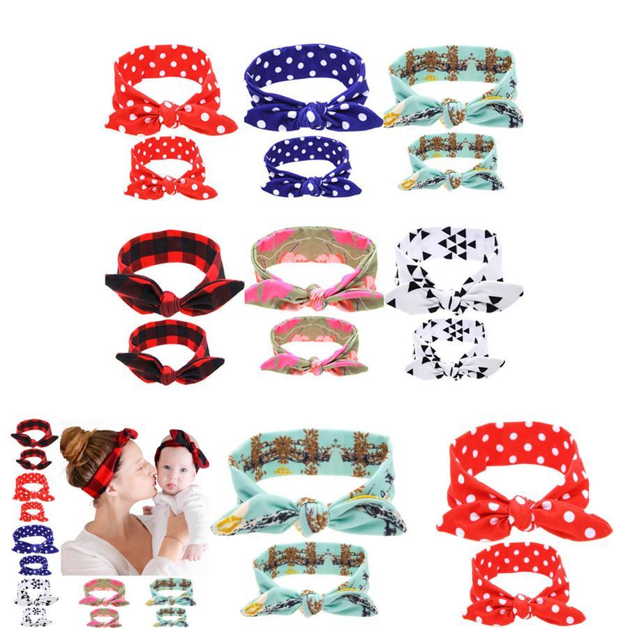 Trendy Geometric Print Family Headband Set With Polka Dots And Pet Bandana