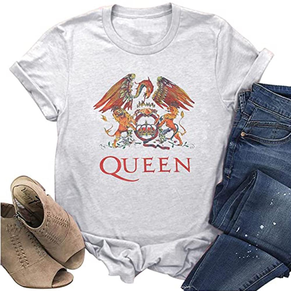 

Винтажный женский топ QUEEN Футболка с коротким принтом, круглым вырезом и короткими рукавами 3XL