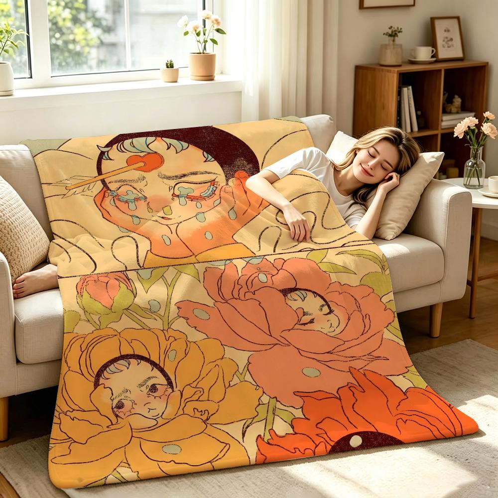 b-bottling s-sunshine Throw Soft Warm Flannel Throw Blanket Multi?use for Sofa Bed Office Portable Air Conditioning Nap Blanket 75X95CM