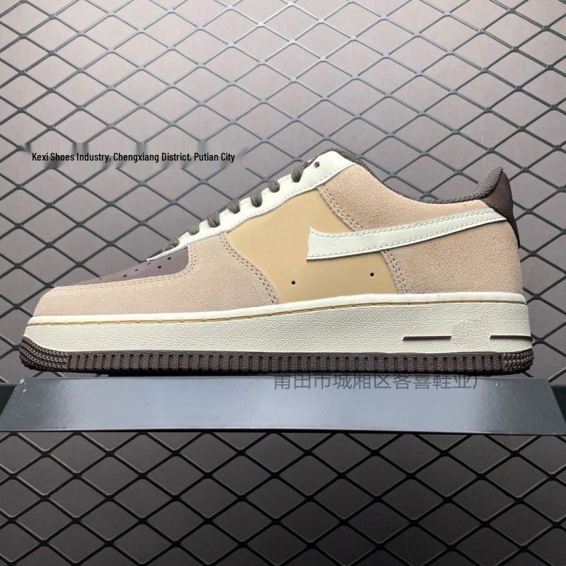 AF1 Air Force 1: Pure White Women's & Men's Low-Top Shoes in Wheat Color - Casual Couple Style.