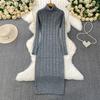 Autumn Winter Women Casual Turtleneck Twist Knitted Sweater Long Midi Slim Bodycon Pullover Dresses