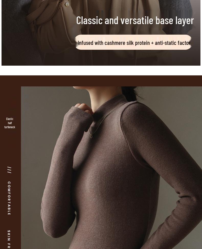 Women's Slim Fit Faux Cashmere Turtleneck Long Sleeve Top with Soft Fleece for Autumn/Winter