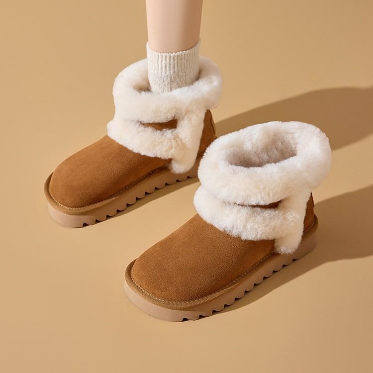 Winter velvet snow boots women's 2025 new Maillard platform heightening short boots versatile cold-proof warm cotton shoes