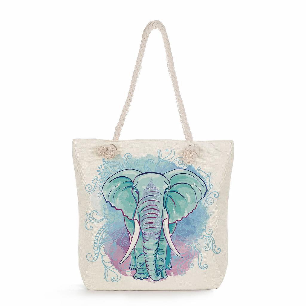 Elephant print thick rope single-shoulder beach bag 7287 CLE