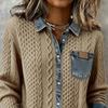 Woman Fashion Patchwork Knitted Sweater Autumn Turn-down Collar Button Top Cardigan Winter Long Sleeve Knitwear Shirt Outerwears