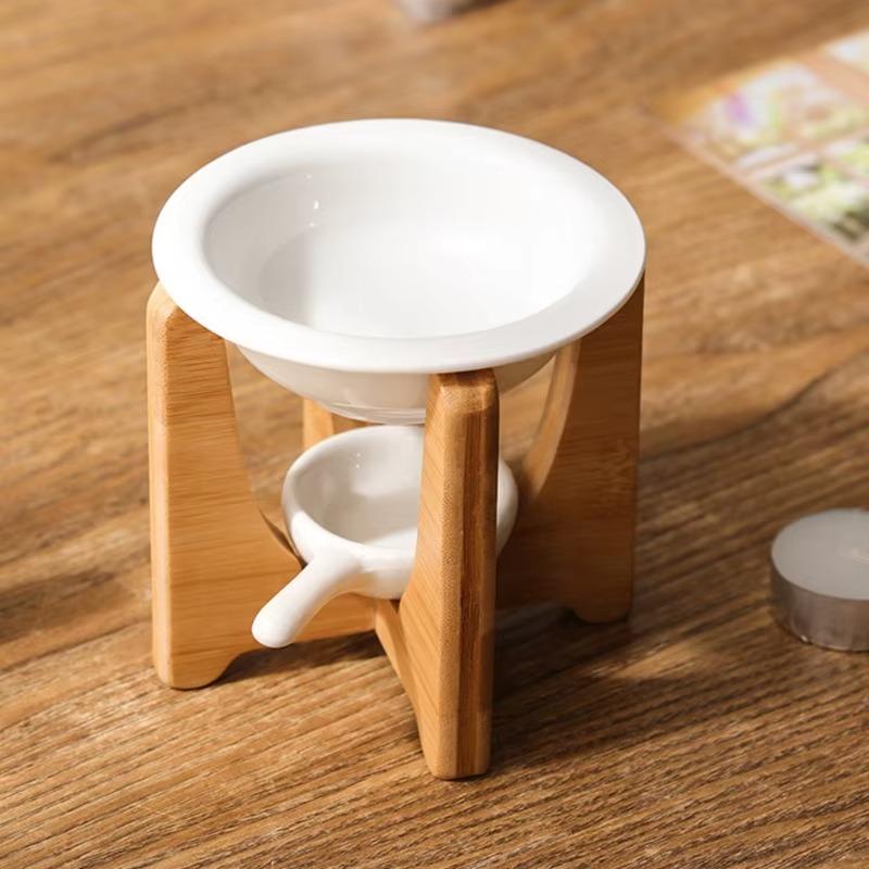 Natural Bamboo Ceramic Essential Oil Diffuser Candle Warmer Aromatherapy Burner | Modern Tealight Fragrance Lamp Home Deco