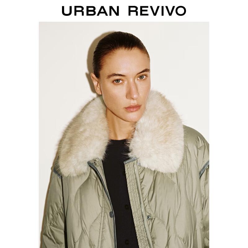 UR 2025 Women's Winter Fur Collar Drawstring Down Jacket