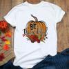Halloween Be Thankful Pumpkin Print Women White T Shirt Sweet Fall Greatful Blessed Female Short Sleeve