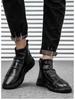 Men's Black British Style Work Boots: Trendy Autumn/Winter Martin Boots, High Top Lightweight Leather Shoes