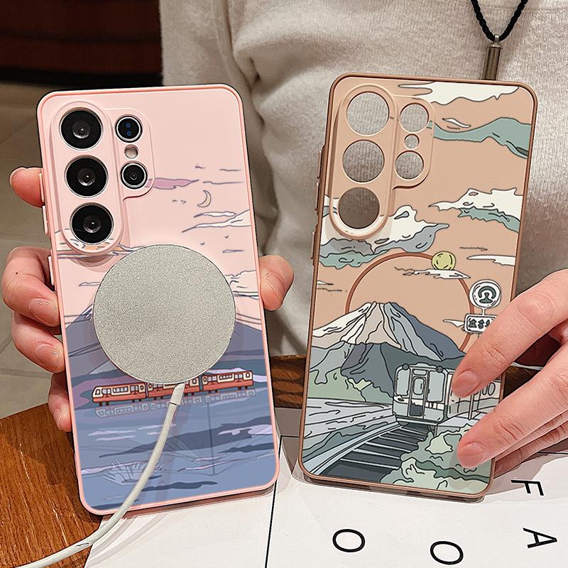 Magnetic For Magsafe Case For Samsung Galaxy S26 Ultra S25 Edge S24 Plus S23 FE S22 A17 A54 A55 A56 A57 5G Snow Mountain Scenery Pattern Cover