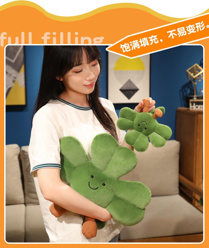 Three-Leaf Clover Plush Doll - Cute Green Cartoon Luck Blessing Desk Companion