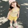 Cute Baby Girl Summer Outfit Fake Two Piece Camisole And Shorts Set Stylish Casual Toddler Clothes