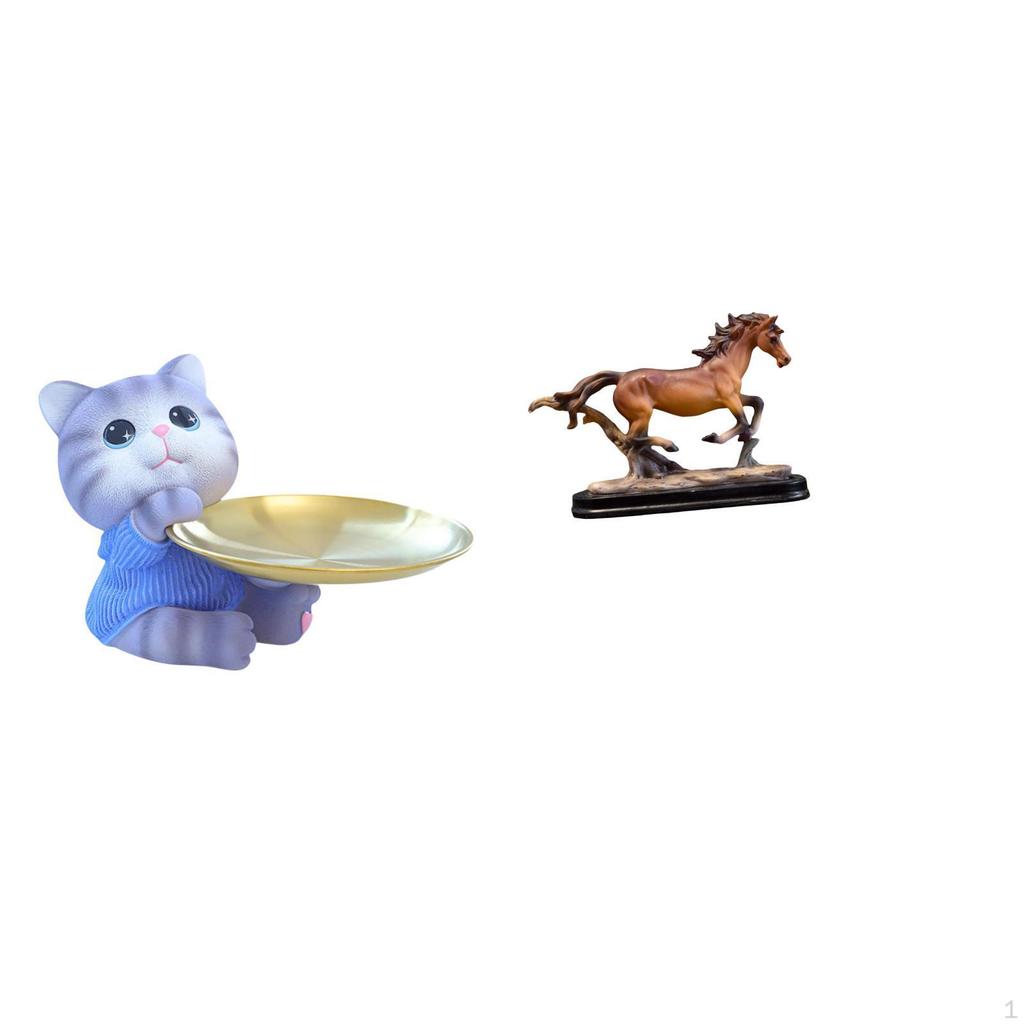 Cat Horse Resin Statue Tray Sculpture Figurine Artwork Collectible Art Ornament Modern Gift Bowl for