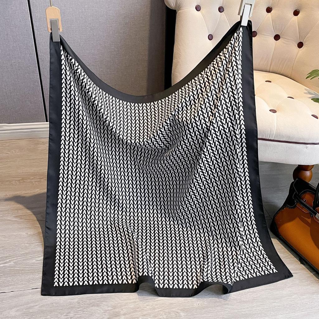 Letter Diagonal Silk Pattern 90 Square Scarf Printed Imitation Silk Fashionable Versatile Shawl Outer Headscarf Scarf