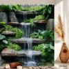 Rideau de douche Jardin Cascade Art Nature Décoration Salle de Bain Cours d'Eau Rocheuse Plantes Vertes Rideaux de Bain Intérieur Maison Moderne