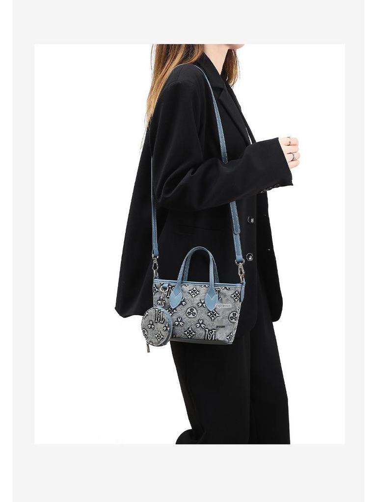 Trendy Women's Washed Denim Shoulder Crossbody Tote Bag