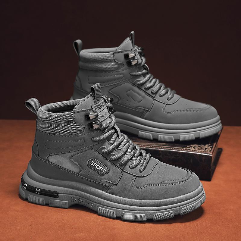 

Модные мужские походные ботинки, модные ботинки для пустыни, новые удобные и нескользящие, на толстой подошве, с высоким верхом, универсальные рабочие ботинки Bota Masculina 39 серый