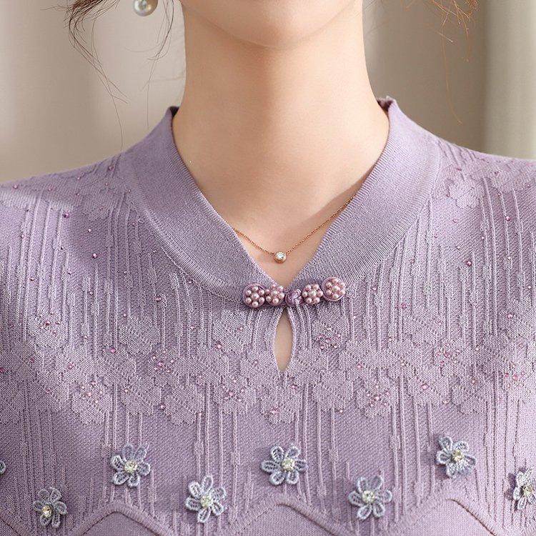 Chic Knitted Short Sleeve Summer Top for Women - Age-Defying Fashion for Middle-Aged and Elderly