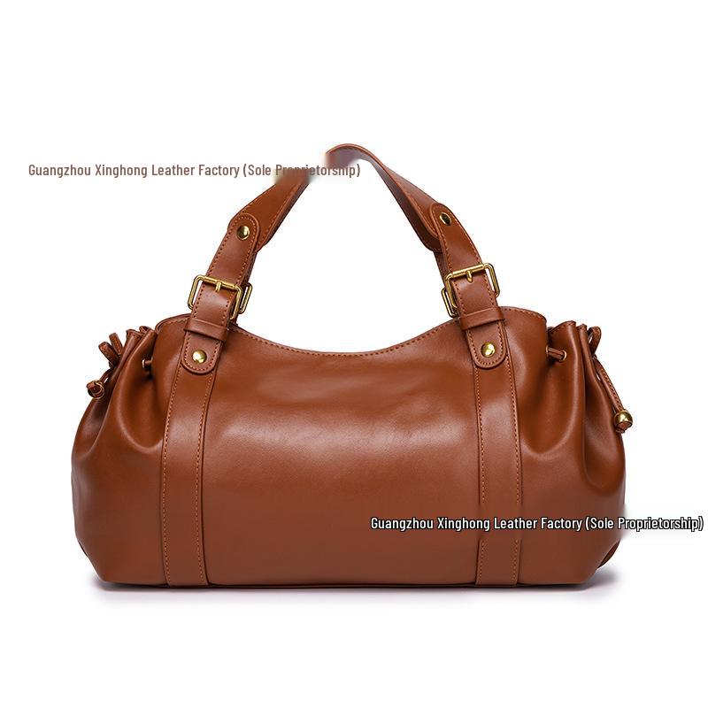 Bolso Tote Vintage de Cuero Suave con Pliegues para Mujer: Bolso Versátil Otoño/Invierno