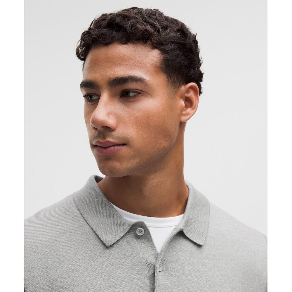 Lululemon New Venture Long Sleeve Knit Polo Shirt Heathered Silver Drop
