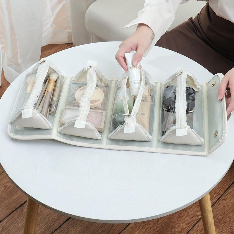 Foldable PU Leather Travel Cosmetic Bag Large Capacity Portable Women Makeup Case Toiletry Makeup Organizer Storage Bag