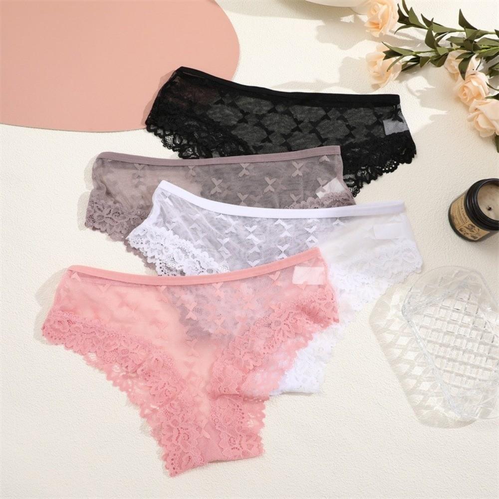 Seamless Lace Trim Briefs Transparent Perspective Underwear Breathable Women Lace Panties Female