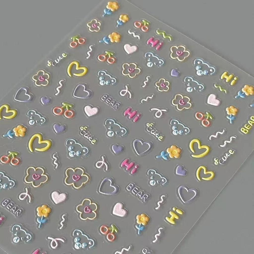 Cartoon Cute Korean Bear Manicure Flat Sticker Student High-looking Handbook Waterproof Pen Sticker Sticker