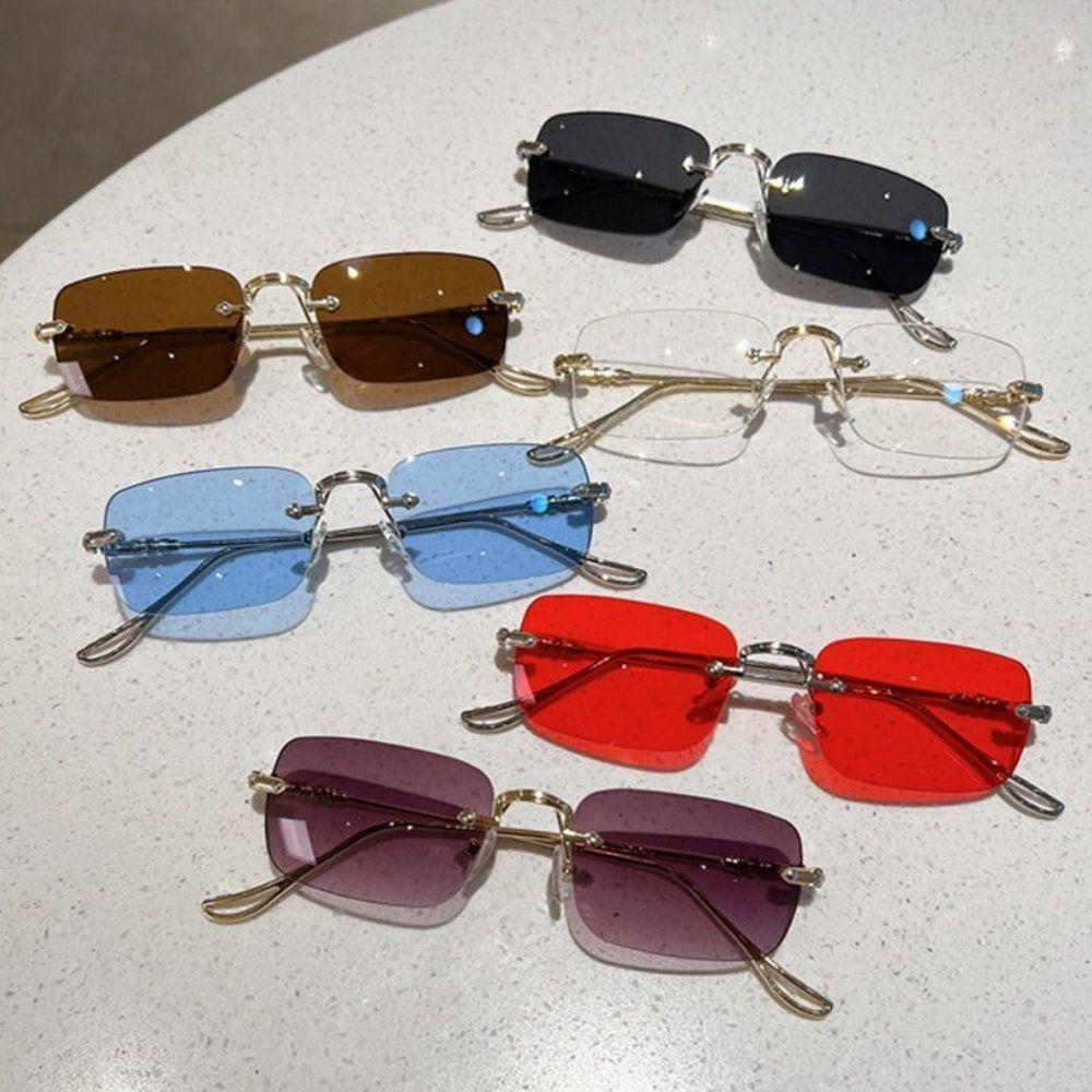 Rimless Metal Rectangle Sunglasses Men Women Fashion Vintage Shades Brand Design Trendy Ocean Lenses Sun Glasses Uv400 Eyewear