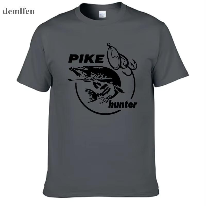 2026 Summer Men Pike Hunter Fish Animal Tshirt Printed Fashion T Shirt Short Sleeve Tees Shirts Cool Tops Ins Y2k