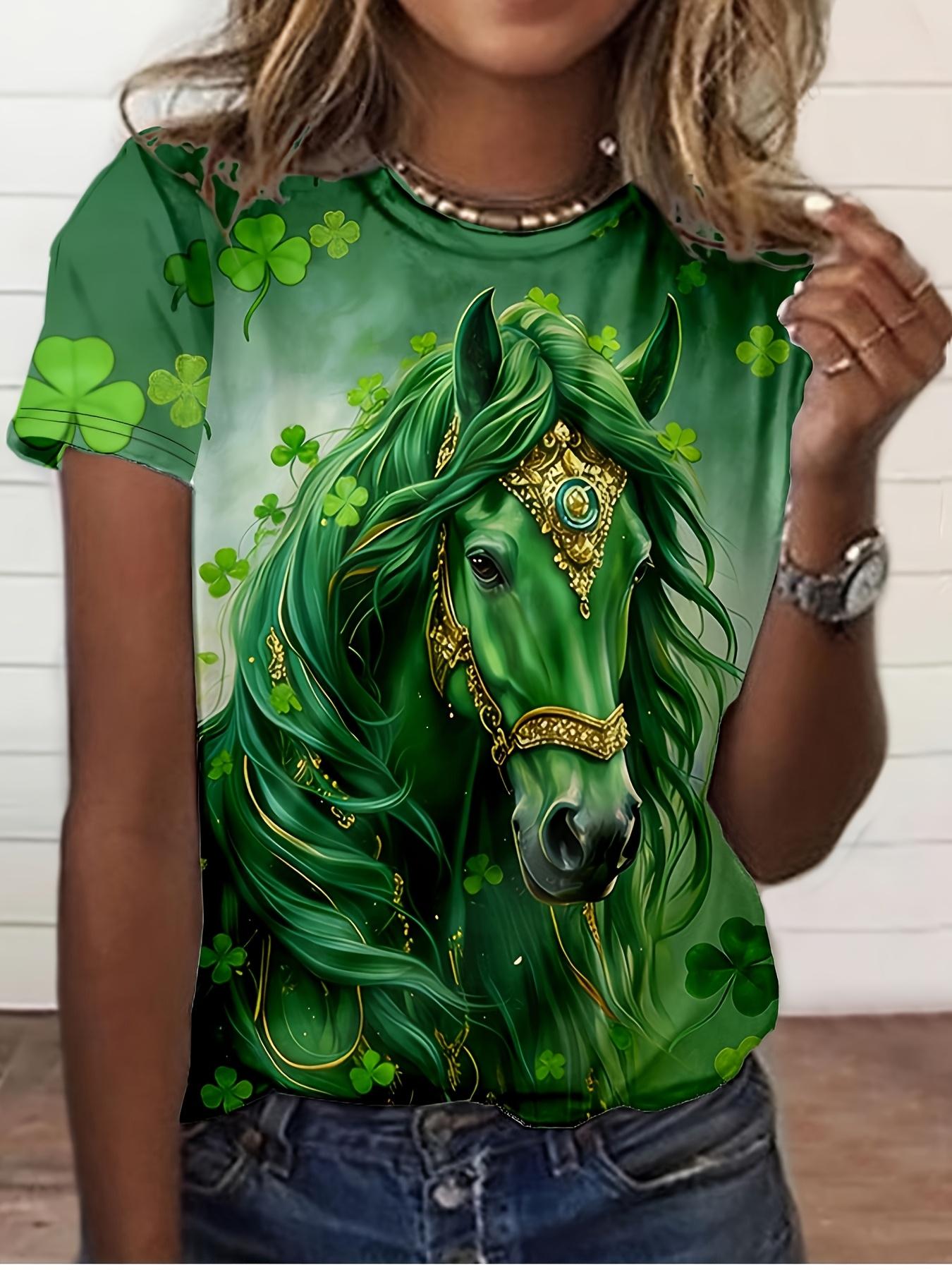 

Women s Tee - Ornate Gilded Blue Horse Graphic, Regal Mythical Steed Design for Casual Daily Wear XL