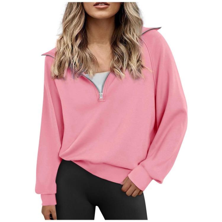 Autumn Winter Womens Oversized Sweatshirt Half Zip Hoodie Quarter Zip Long Sleeve