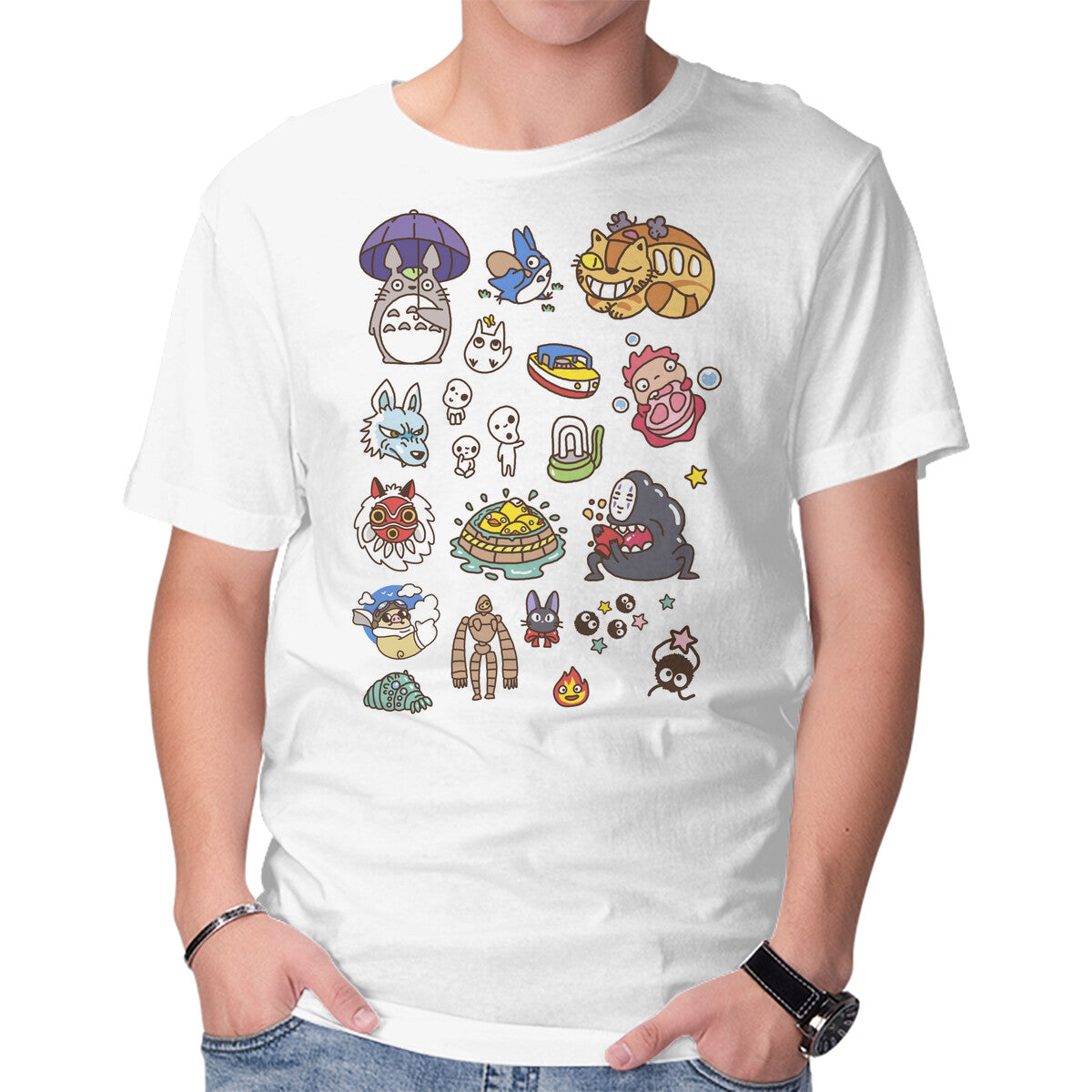 Unisex Crew Neck T-Shirt Ghibli Cuties Graphic Short Sleeve Casual Tee L