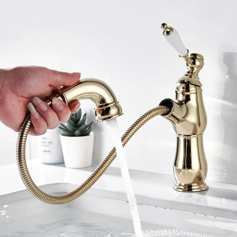 Bathroom Ceramic Handle Basin Faucets Pull Out Mixers Sink Faucet Washbasin Taps Water Tap Tapware Crane Brass Material