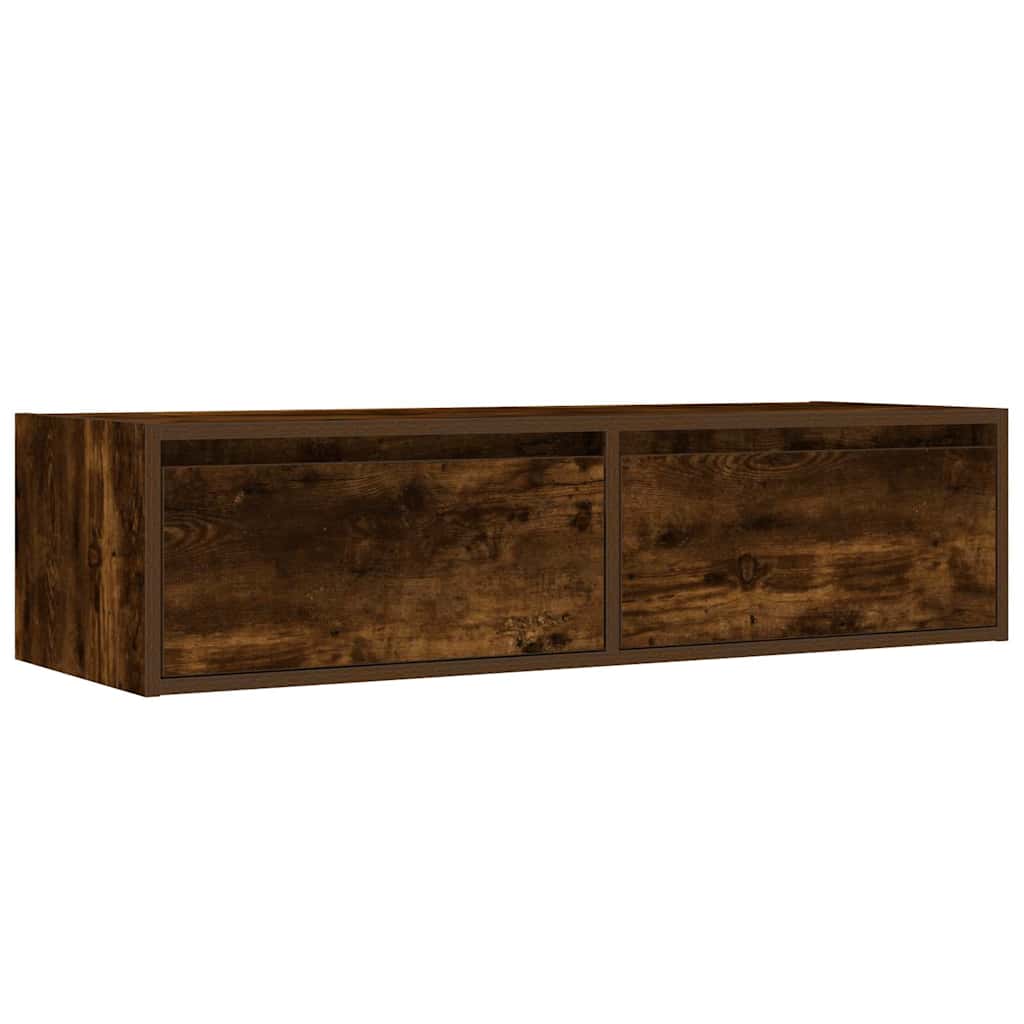 TV Cabinet with LED Lights Smoked Oak Finish 100 x 35.5 x 25 cm
