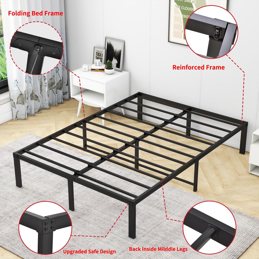 Bed Frame 120x200 Cm Metal, Sturdy Platform Bed with Headboard, Noiseless, Easy Assembly, No Box Spring Needed, Ideal for Couples & Guest Rooms