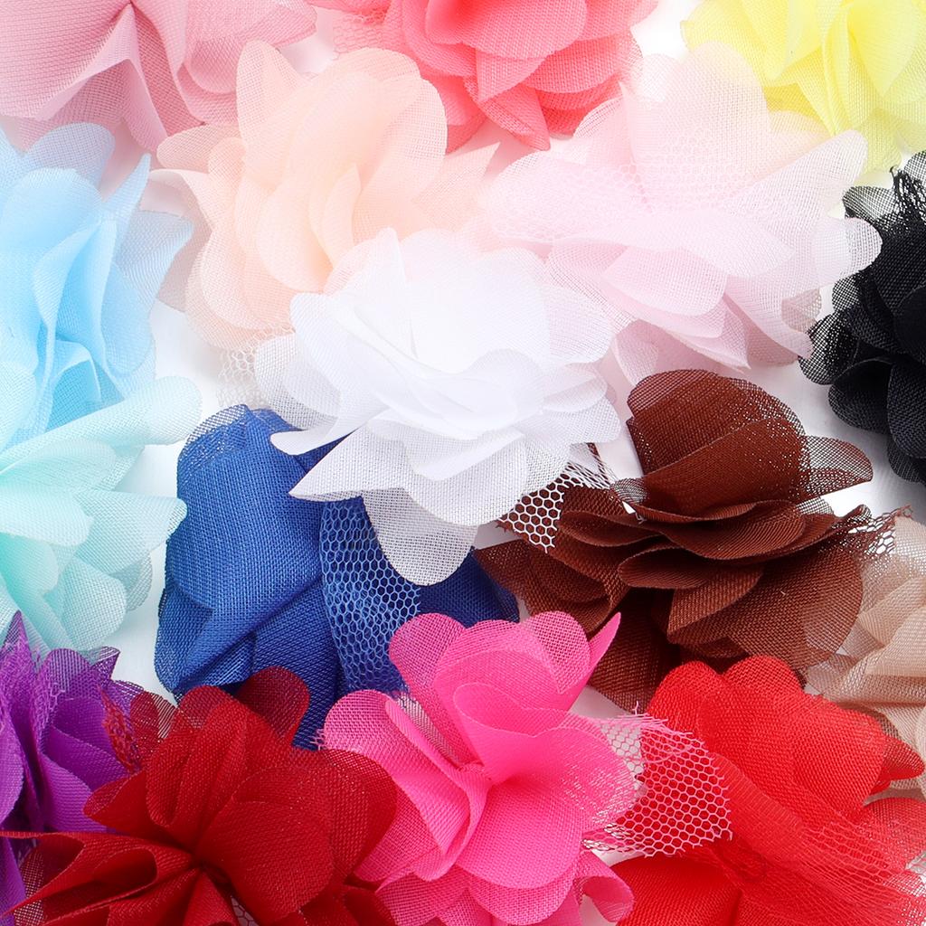 20pcs 5.5cm Chiffon Cluster Flowers Colorful Artificial Flowers For DIY Wedding Party Lace Trim Clothing Gifts Decor Accessories